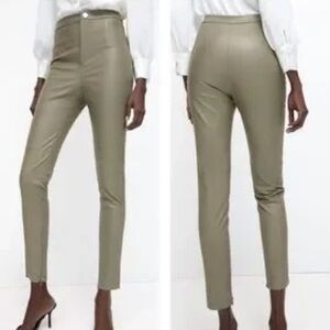 Zara Women XS Sage Green Faux Leather Hi-Rise Ankle Zip Skinny Legging NWT